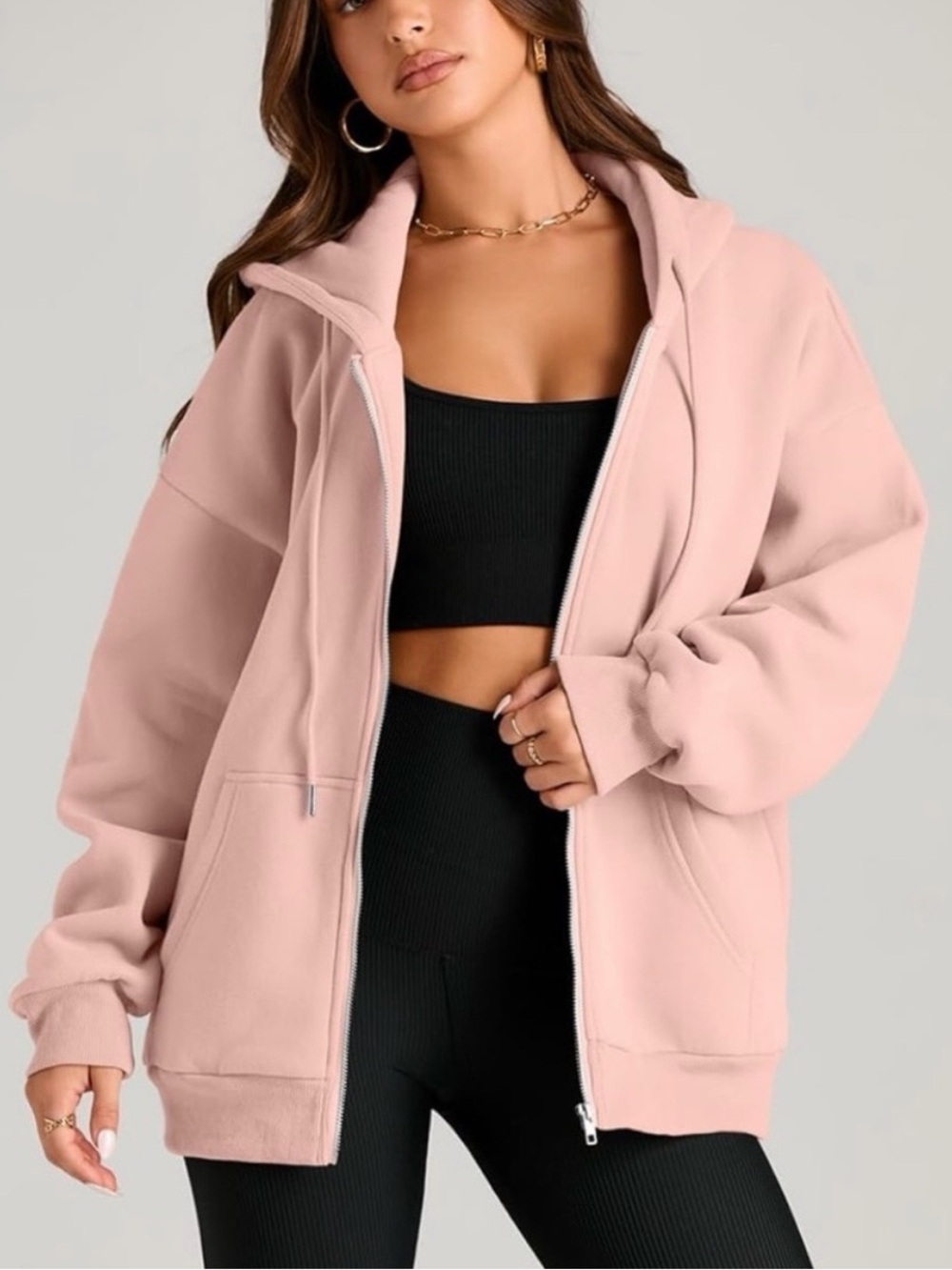 EFan Light Pink Oversized Full Zip Hoodie